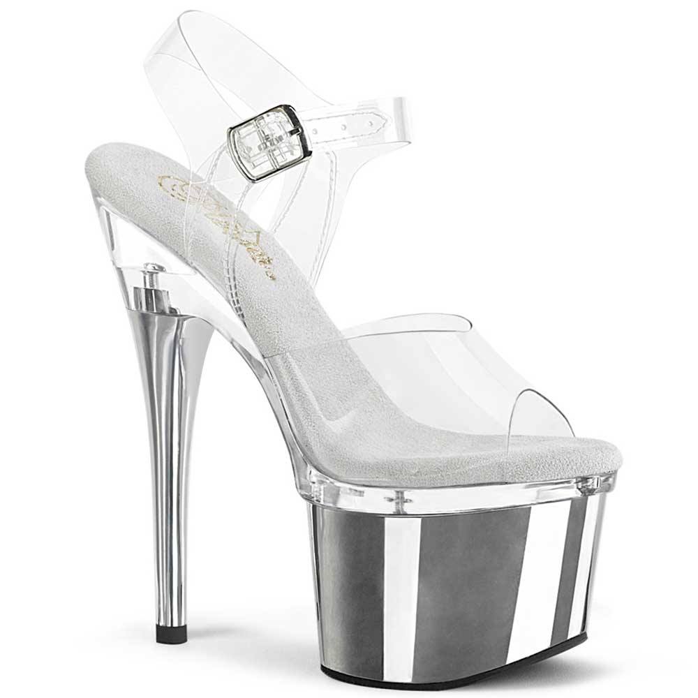 Pleaser - ESTEEM708 Sandale à bride à la cheville, Pole dance chaussures - Couleur argent/Transparent Product image